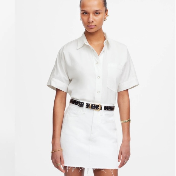 Madewell Women’s Denim Short-Sleeve Shirt In Pure White S - Picture 12 of 15